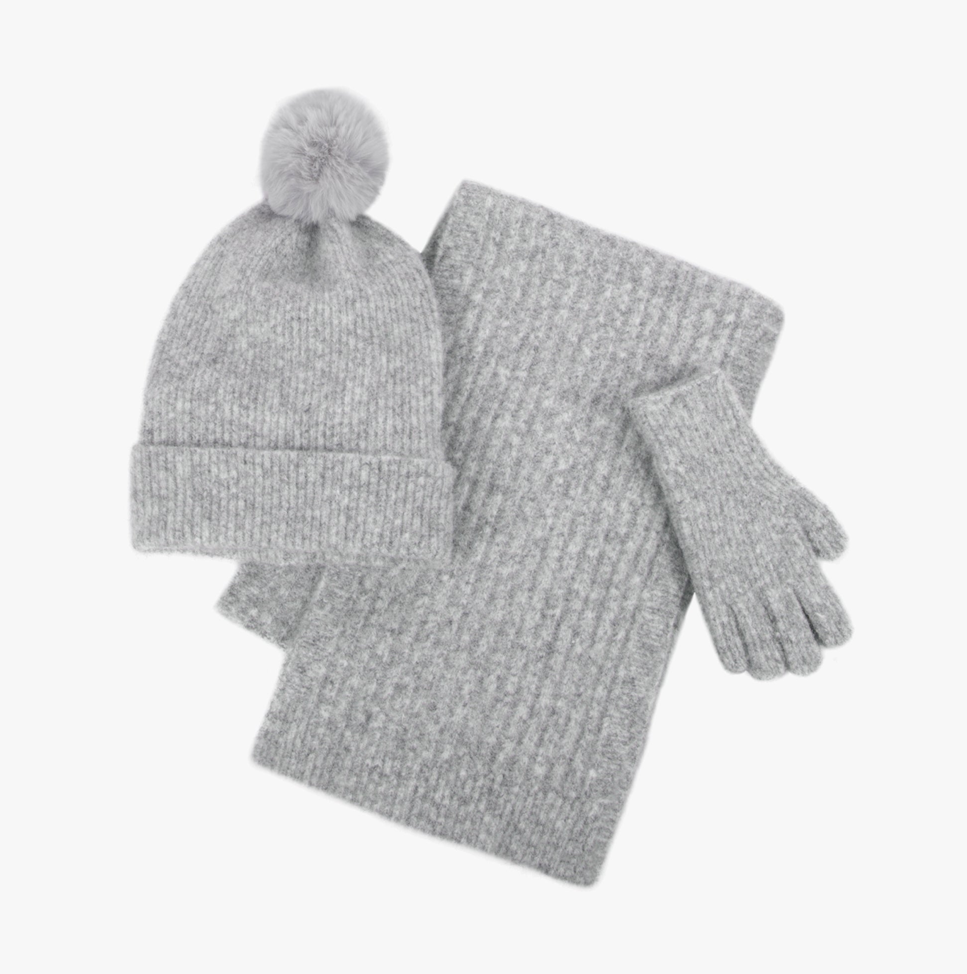 Totes Toasties KNITTED HAT SCARF & GLOVE GIFT SET Womens Grey