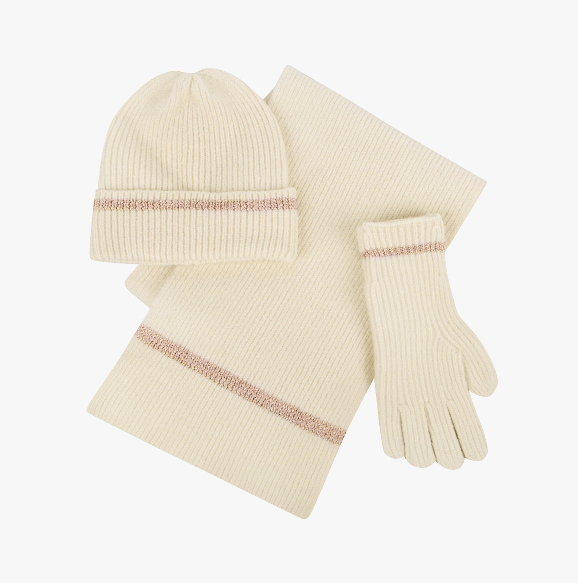 Totes Toasties KNITTED HAT SCARF & GLOVE GIFT SET Womens Oat