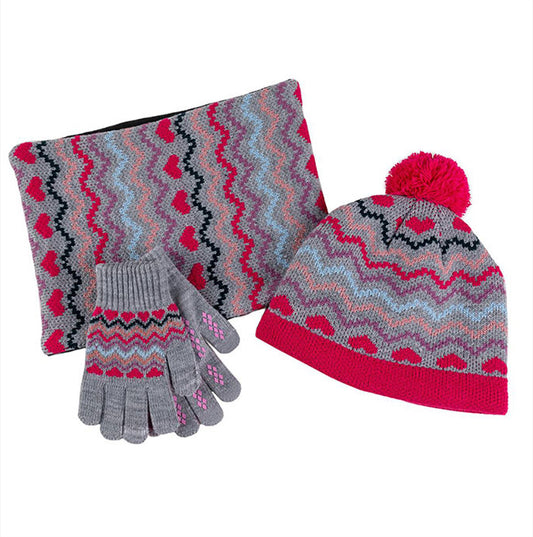 Totes Toasties KNITTED HAT GLOVE AND SNOOD SET Unisex Kids Pink Mix