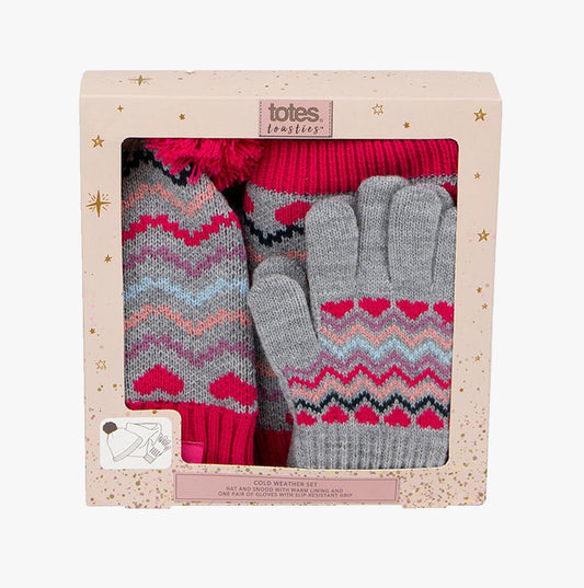 Totes Toasties KNITTED HAT GLOVE AND SNOOD SET Unisex Kids Pink Mix
