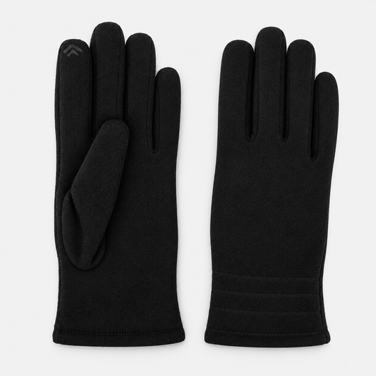 Totes Isotoner THERMAL GLOVE WITH SMARTOUCH Womens Touchscreen Gloves Black on a white background.