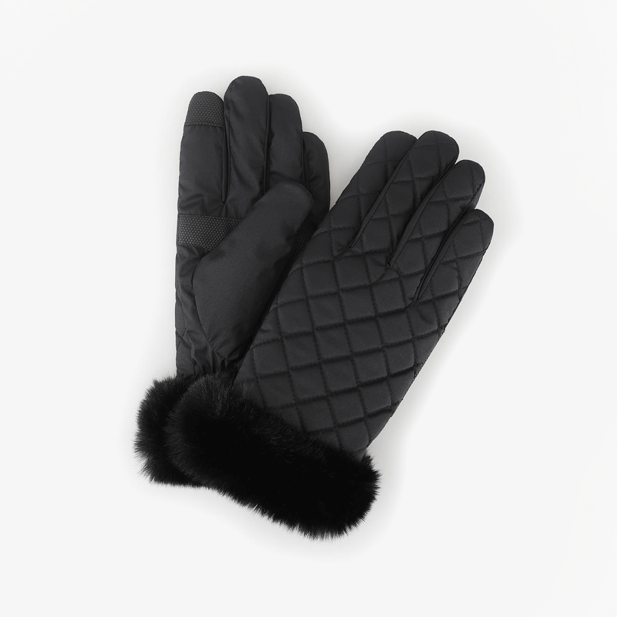 Totes Isotoner SMARTOUCH™ WATER REPELLENT PADDED GLOVES WITH FUR CUFF Womens Touchscreen Gloves Black