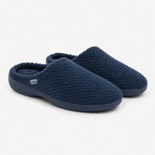Totes Isotoner POPCORN TERRY Womens Pillowstep Mule Slippers Navy