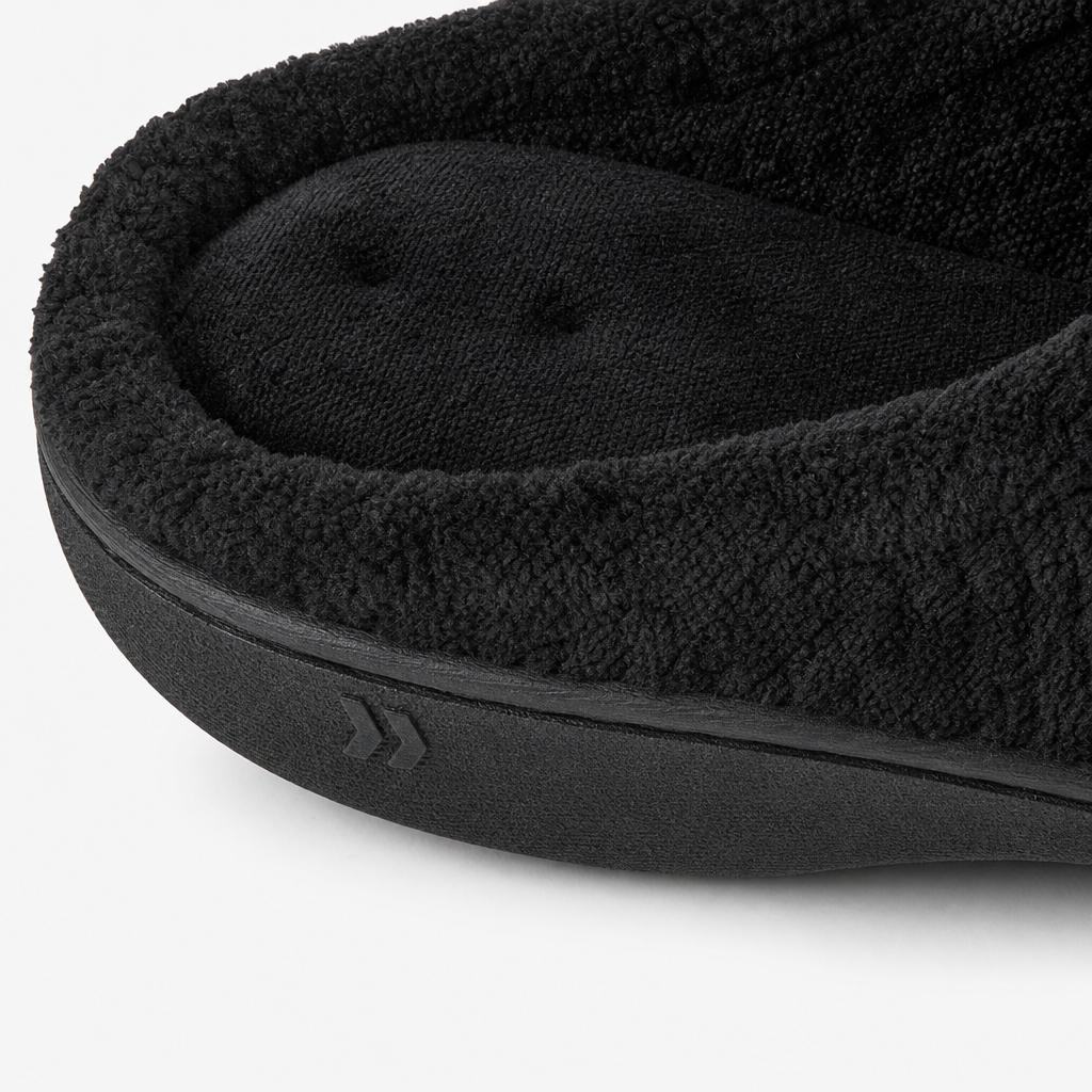 Totes Isotoner POPCORN TERRY Womens Pillowstep Mule Slippers Black