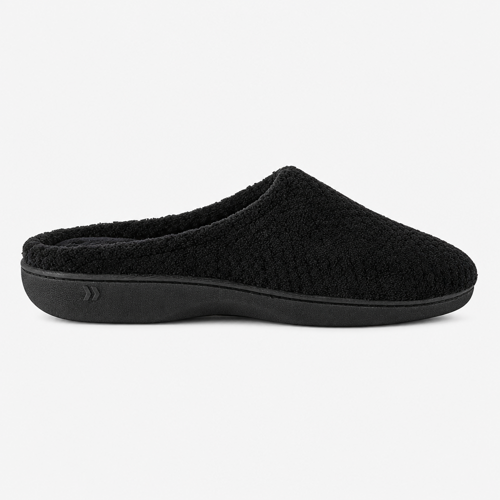 Totes Isotoner POPCORN TERRY Womens Pillowstep Mule Slippers Black