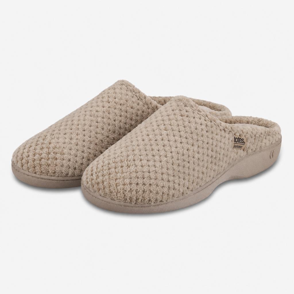 Totes Isotoner POPCORN TERRY MULE SLIPPER Womens Mules Light Brown