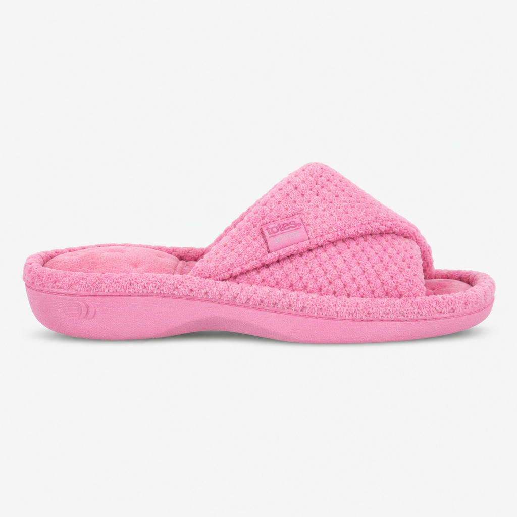 Totes Isotoner POPCORN TURNOVER OPEN TOE SLIPPER Womens Mules Pink