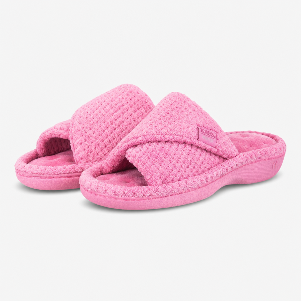 Totes Isotoner POPCORN TURNOVER OPEN TOE SLIPPER Womens Mules Pink
