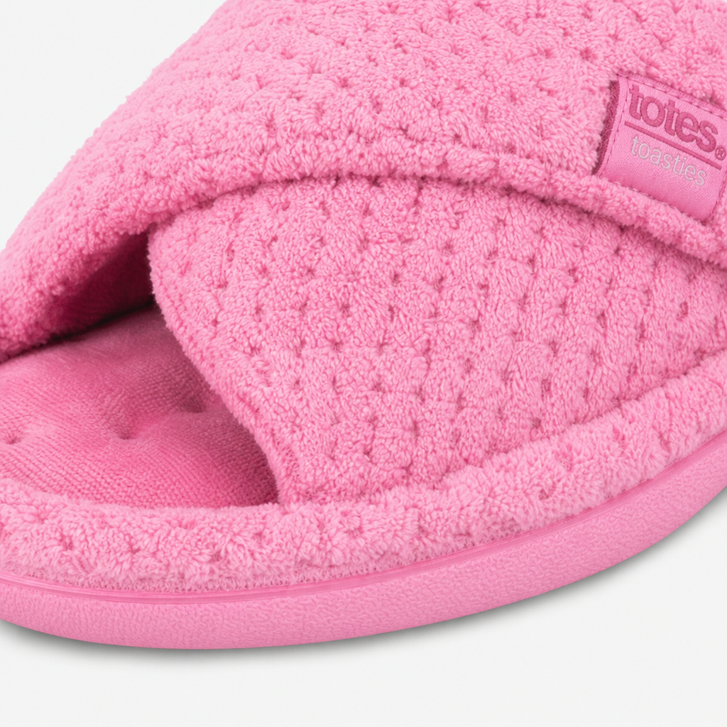 Totes Isotoner POPCORN TURNOVER OPEN TOE SLIPPER Womens Mules Pink