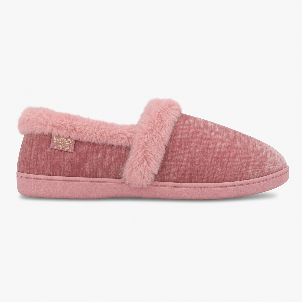 Totes Isotoner SPARKLE FULL BACK SLIPPER Womens Full Slippers Pink side view with soft fluffy lining