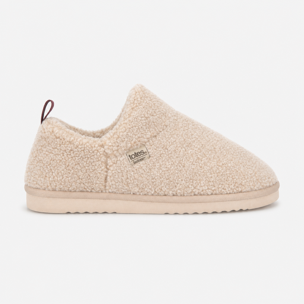Totes Isotoner BORG BOOTIE WITH BACK TAPE DETAIL Womens Slipper Boots Oat