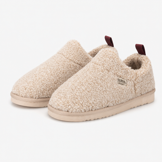 Totes Isotoner BORG Womens Bootie Slippers Oat