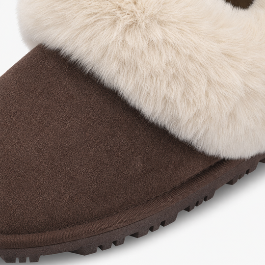 Totes Isotoner SUEDE Womens Fur Cuff Bootie Slippers Brown