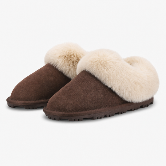 Totes Isotoner SUEDE Womens Fur Cuff Bootie Slippers Brown