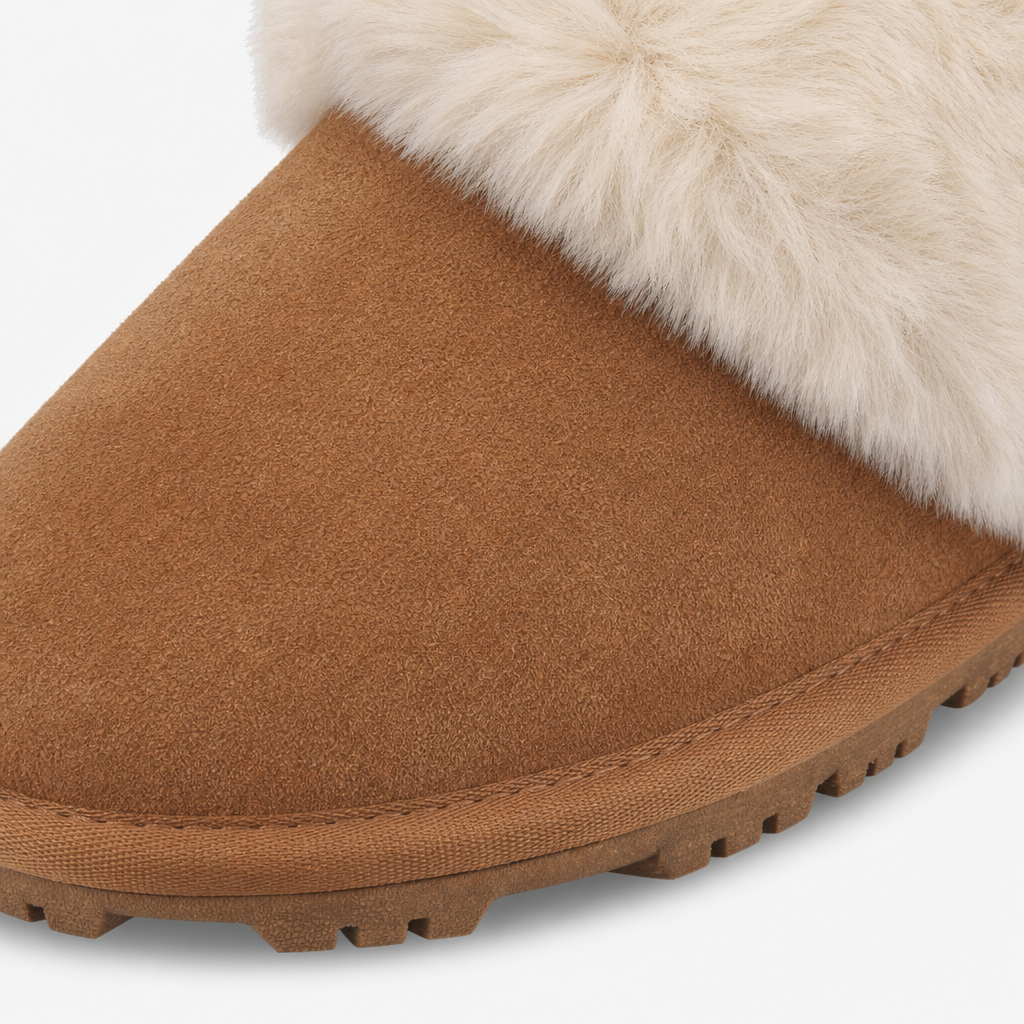 Totes Isotoner SUEDE BOOTIE WITH FUR CUFF Womens Slipper Boots Tan