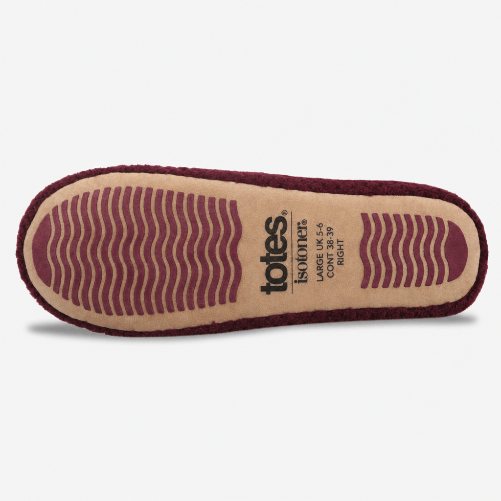 Totes Isotoner POPCORN TERRY BALLET SLIPPER Womens Full Slippers Burgundy