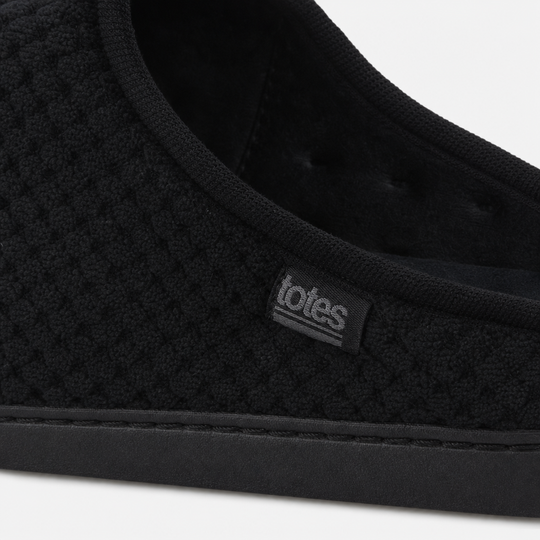 Totes Isotoner POPCORN Mens Swept Back Mule Slippers Black