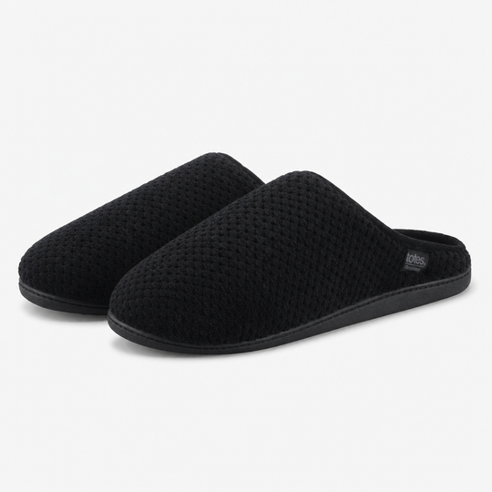 Totes Isotoner POPCORN Mens Swept Back Mule Slippers Black