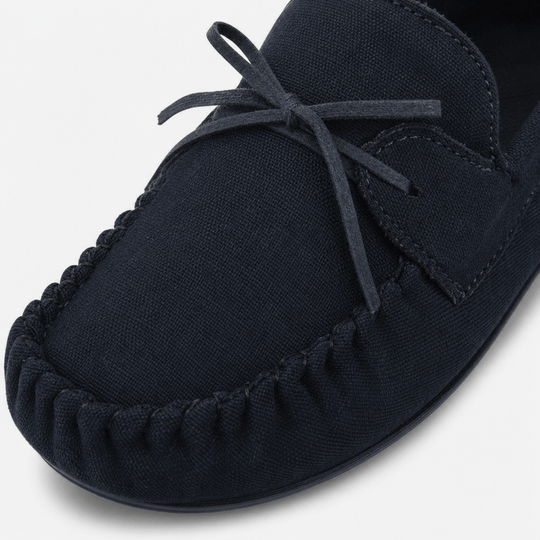 Totes Isotoner HERRINGBONE Mens Lined Moccasin Slippers Navy