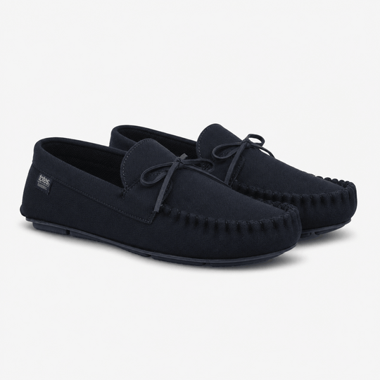 Totes Isotoner HERRINGBONE Mens Lined Moccasin Slippers Navy