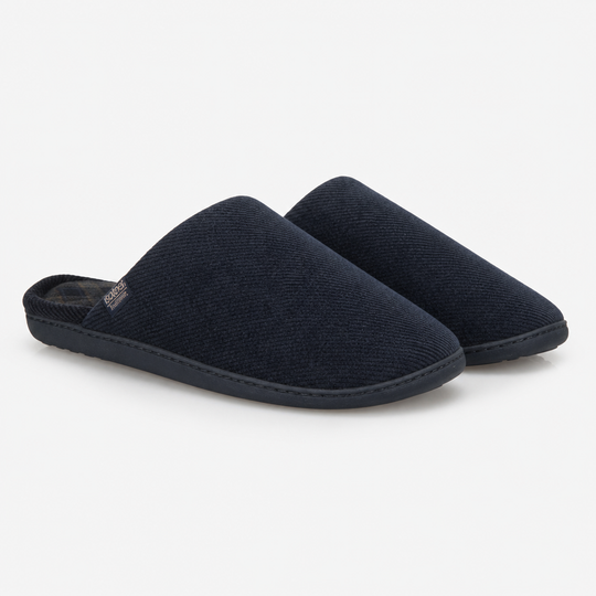 Totes Isotoner SOFT CORD Mens Check Lined Mule Slippers Navy