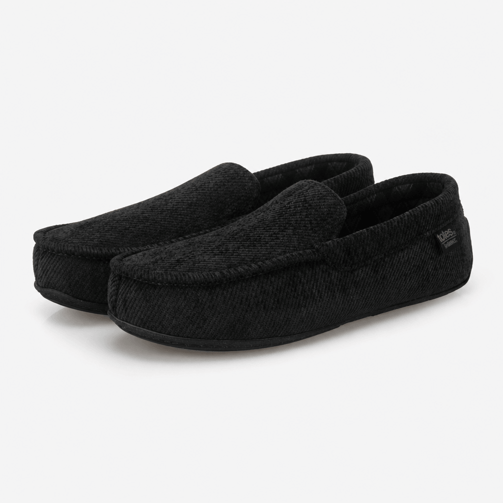 Totes Isotoner SOFT CORD MOCCASIN SLIPPER Mens Moccasins Black