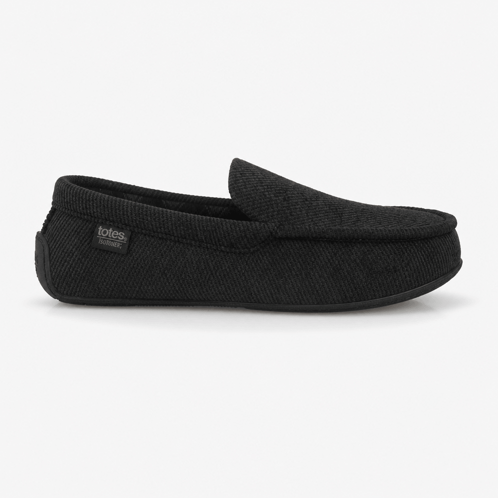 Totes Isotoner SOFT CORD MOCCASIN SLIPPER Mens Moccasins Black