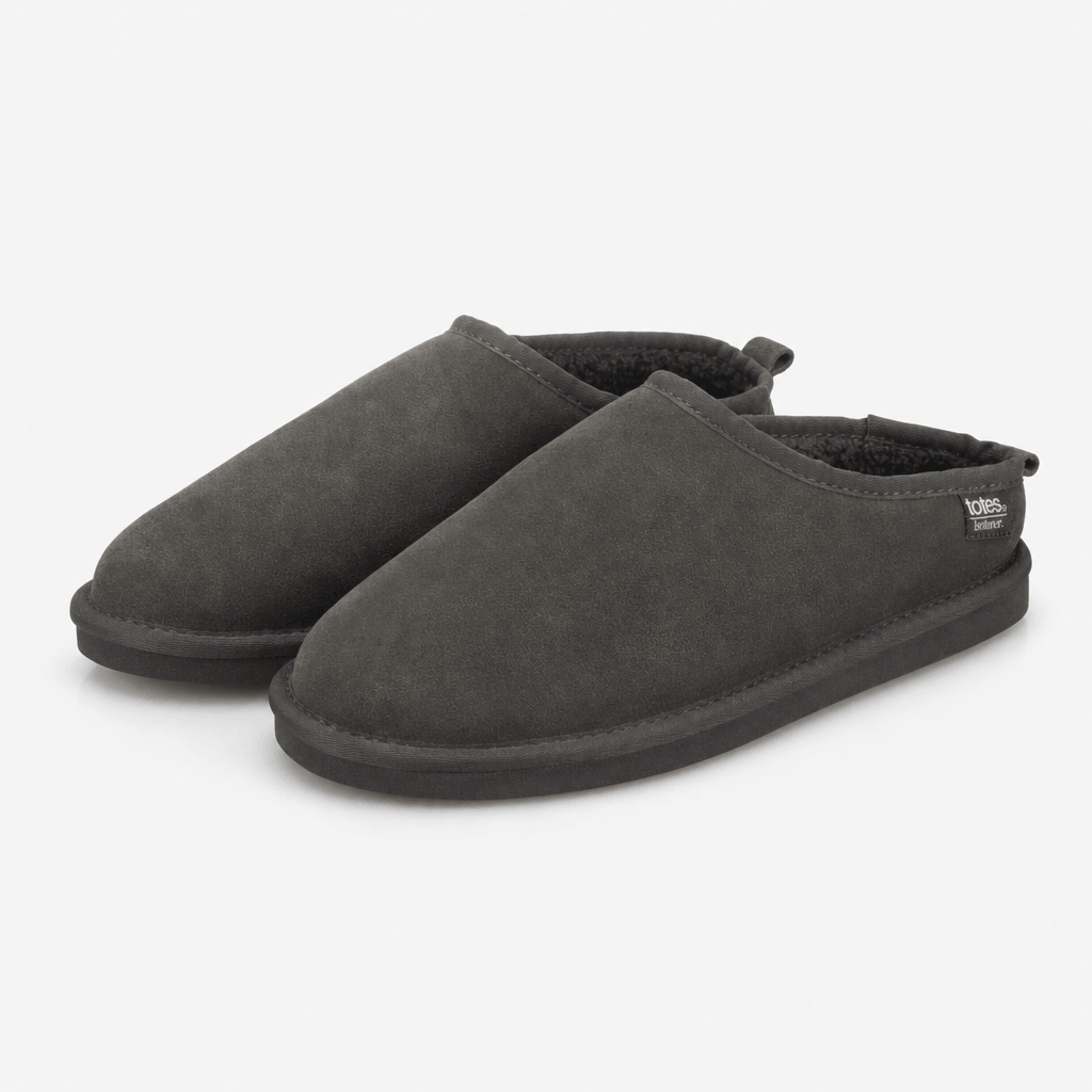 Totes Isotoner BORG LINED SUEDE MULE SLIPPER Mens Mules Grey