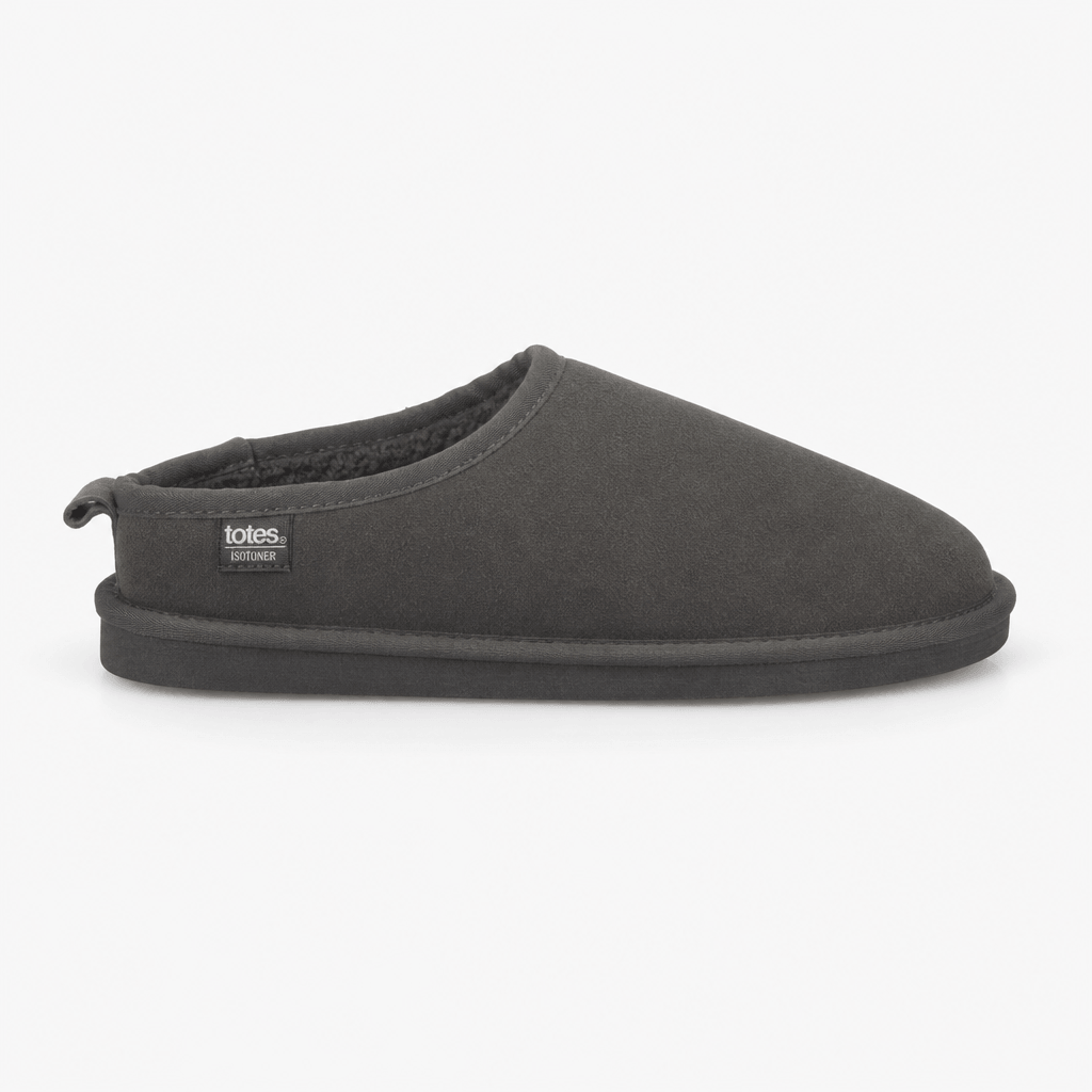 Totes Isotoner BORG LINED SUEDE MULE SLIPPER Mens Mules Grey