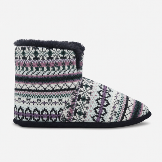 Totes Toasties FAIRISLE Womens Knit Boot Slippers Navy Fairisle