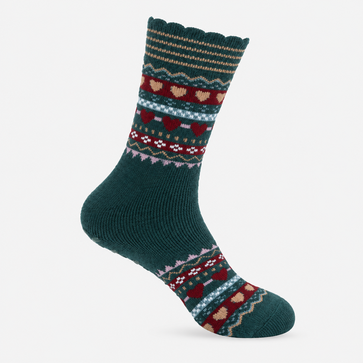 Totes Toasties ORIGINAL SLIPPER SOCKS (TWIN PACK) Womens Slipper Socks Heart Fairisle