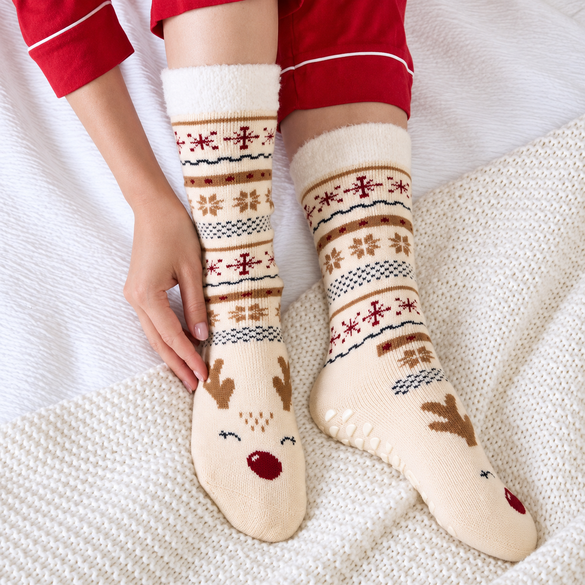 Totes Toasties SINGLE ORIGINAL SLIPPER SOCKS Womens Slipper Socks Reindeer