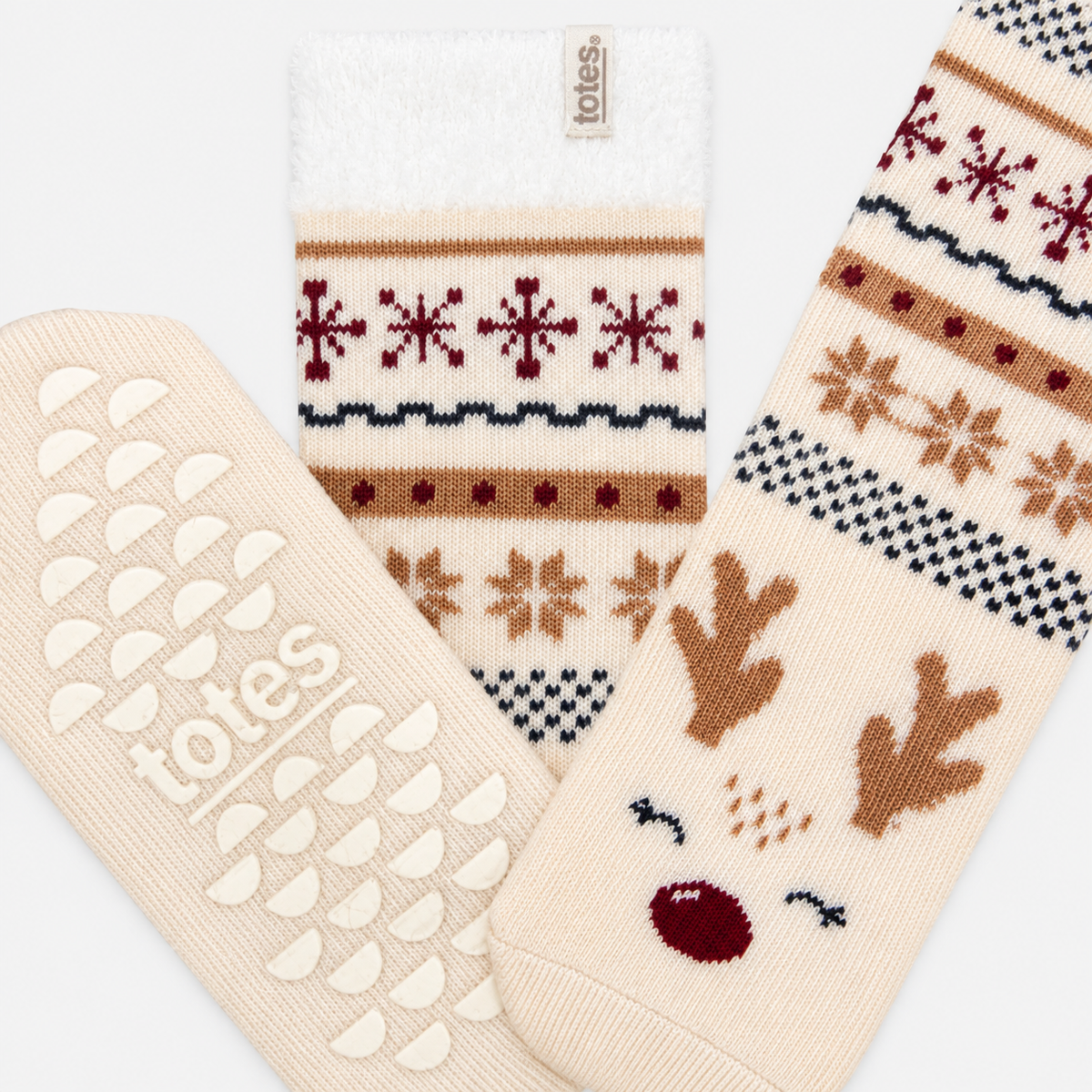 Totes Toasties SINGLE ORIGINAL SLIPPER SOCKS Womens Slipper Socks Reindeer