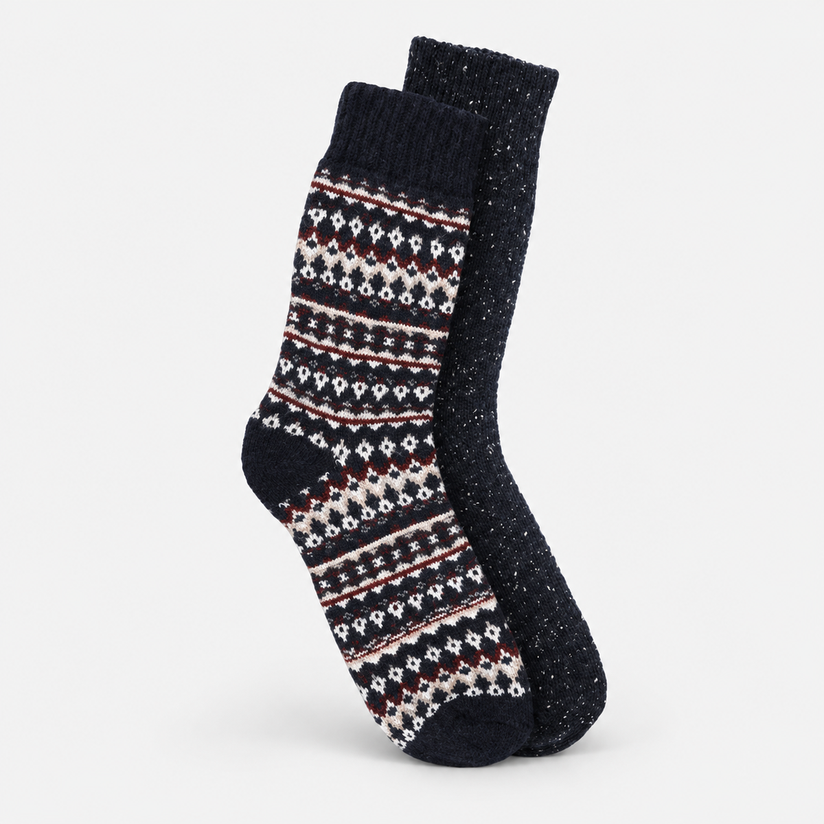 Totes Toasties WOOL BLEND THERMAL FAIR ISLE SOCKS (TWIN PACK) Mens Thermal Socks Navy Fair Isle
