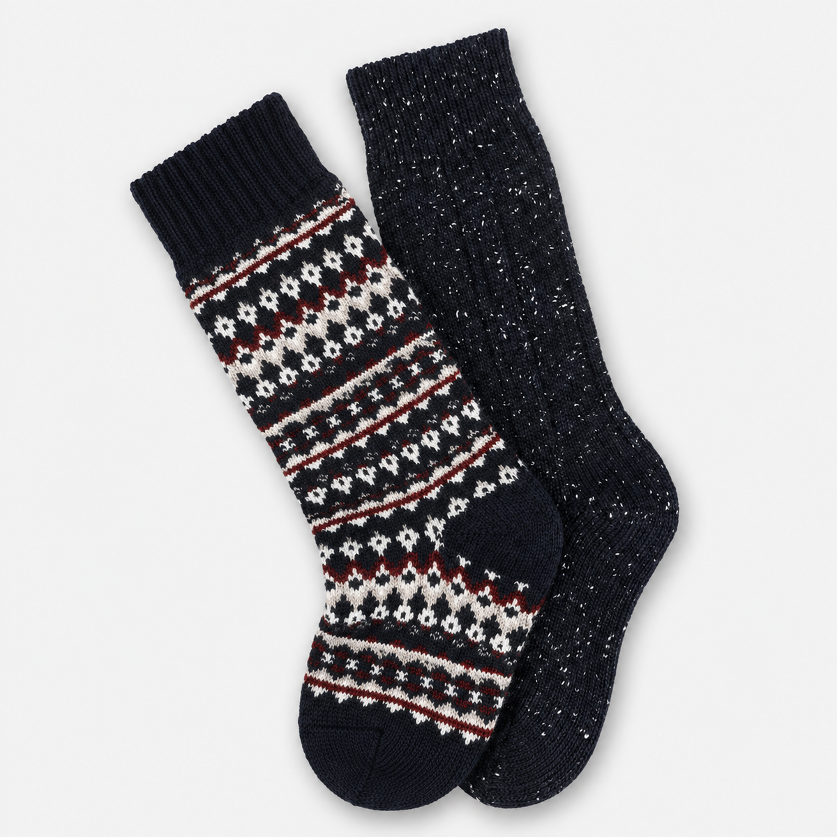 Totes Toasties WOOL BLEND THERMAL FAIR ISLE SOCKS (TWIN PACK) Mens Thermal Socks Navy Fair Isle