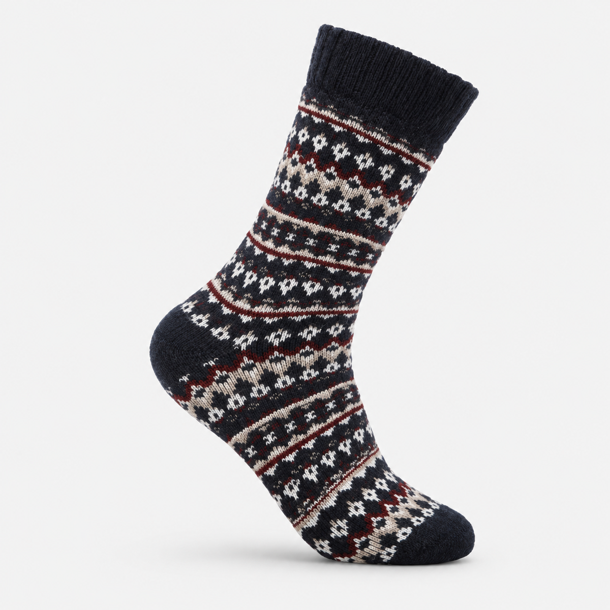 Totes Toasties WOOL BLEND THERMAL FAIR ISLE SOCKS (TWIN PACK) Mens Thermal Socks Navy Fair Isle