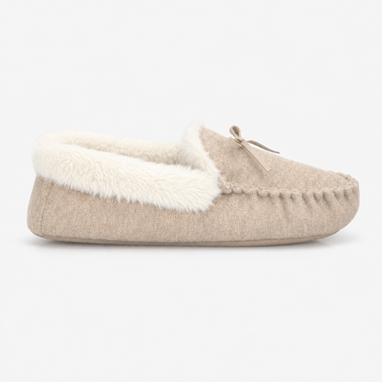 Totes Toasties VELOUR Womens Faux Fur Lined Moccasin Slippers Taupe