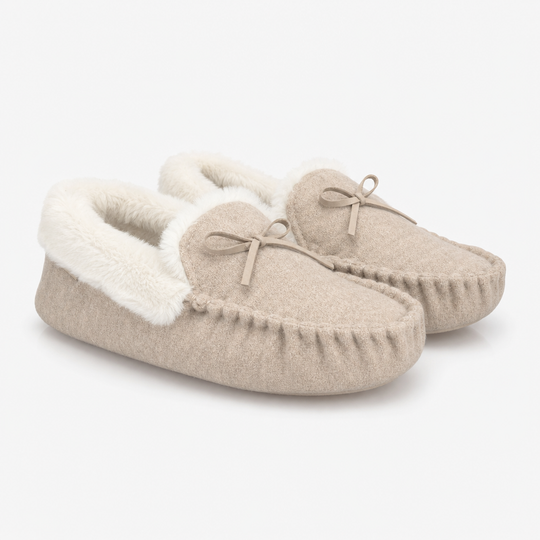 Totes Toasties VELOUR Womens Faux Fur Lined Moccasin Slippers Taupe