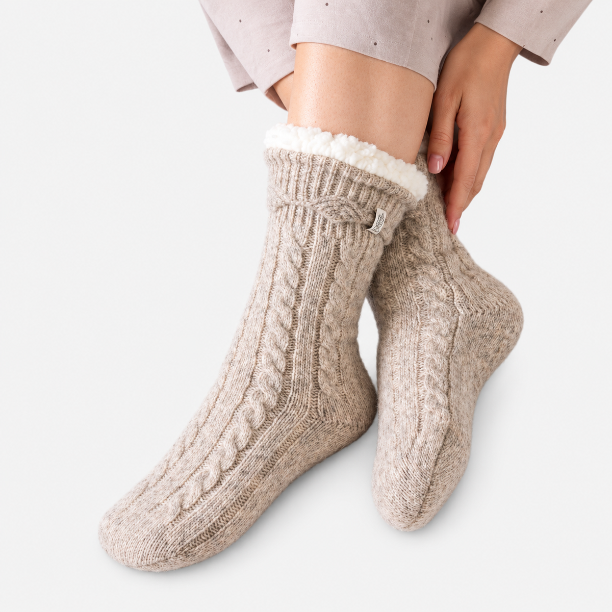 Totes Toasties TEXTURE SLIPPER SOCKS Womens Slipper Socks Oat