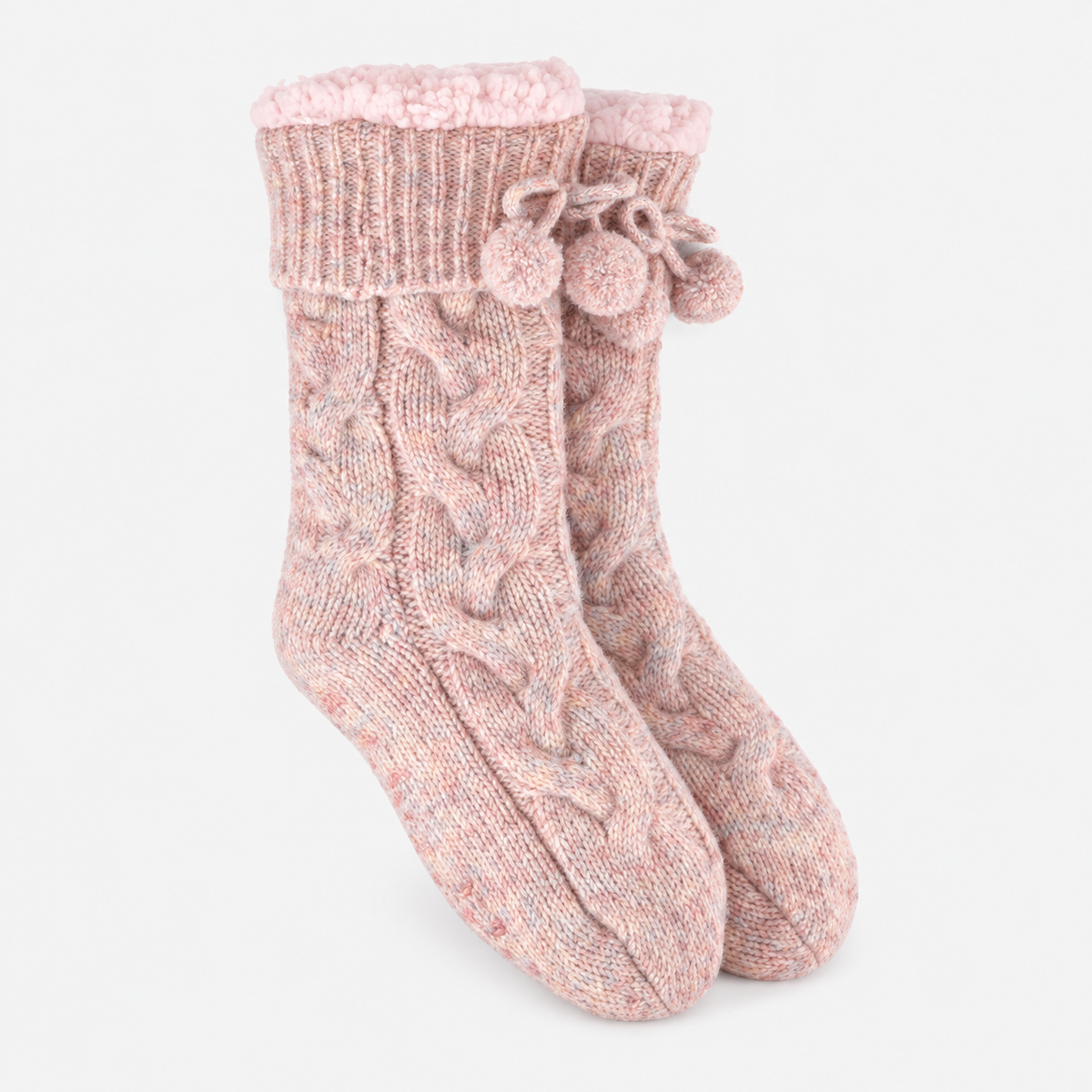 Totes Toasties PREMIUM CHUNKY KNIT SLIPPER SOCKS Womens Crew Socks Pink