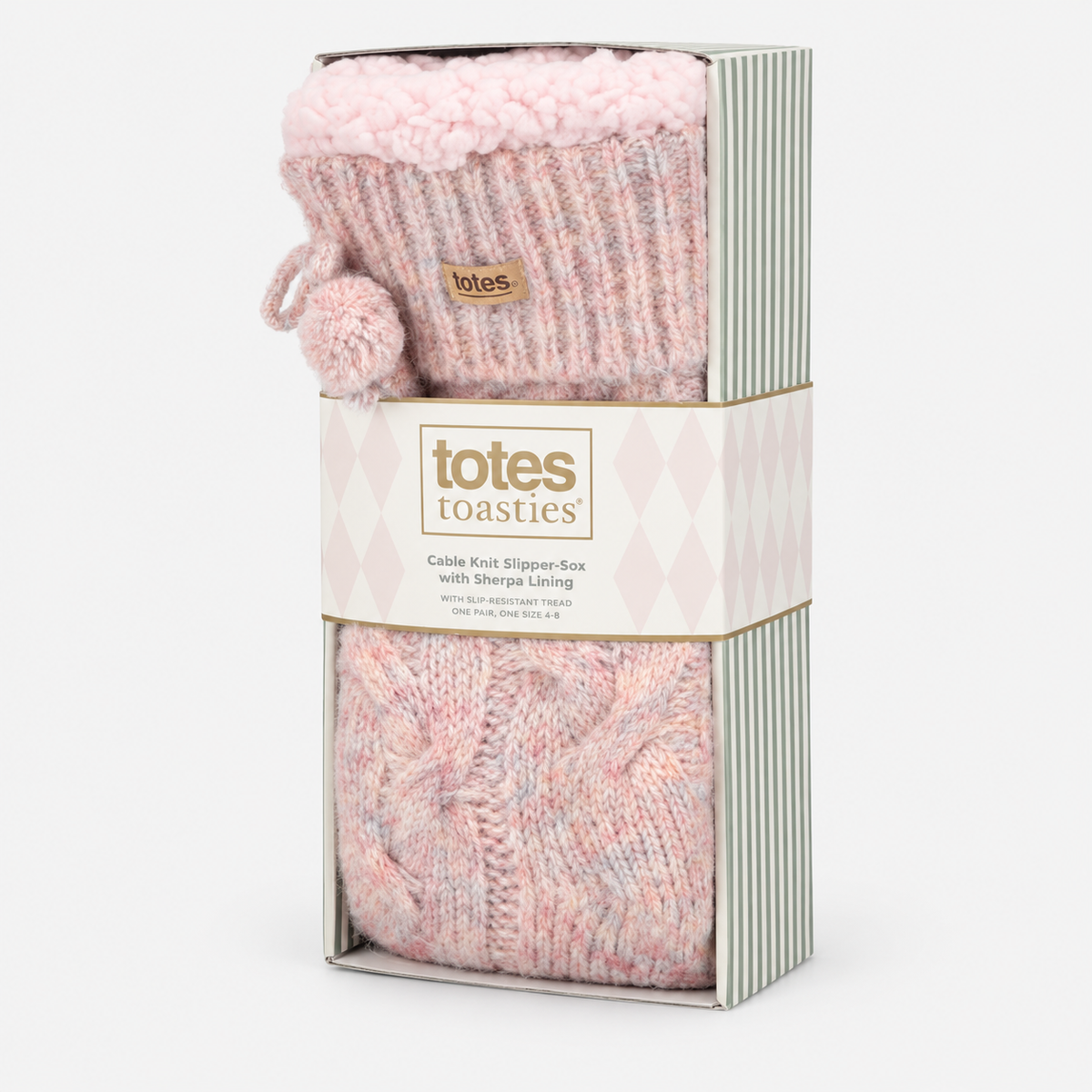 Totes Toasties PREMIUM CHUNKY KNIT SLIPPER SOCKS Womens Crew Socks Pink