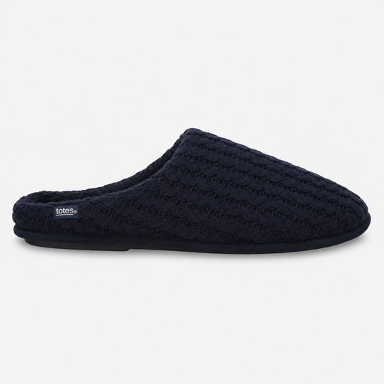 Totes Toasties KNITTED Mens Mule Slippers Navy