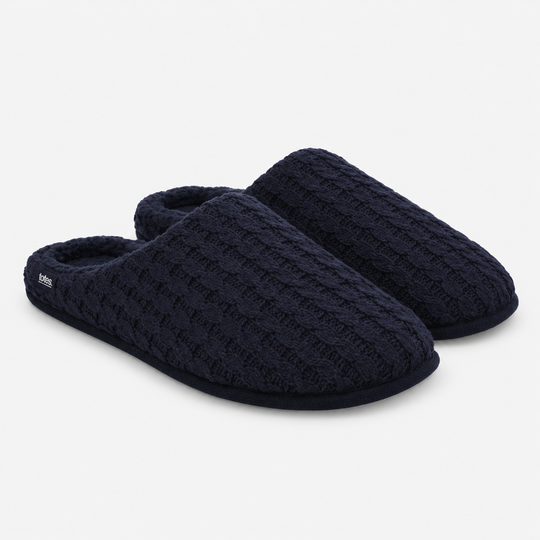 Totes Toasties KNITTED Mens Mule Slippers Navy