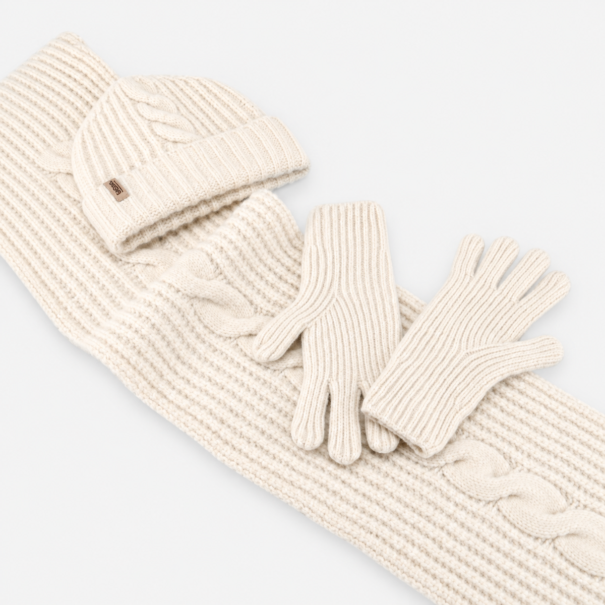 Totes Toasties CHUNKY BRUSHED RIB KNIT HAT SCARF & GLOVE SET Womens Beanie Cream