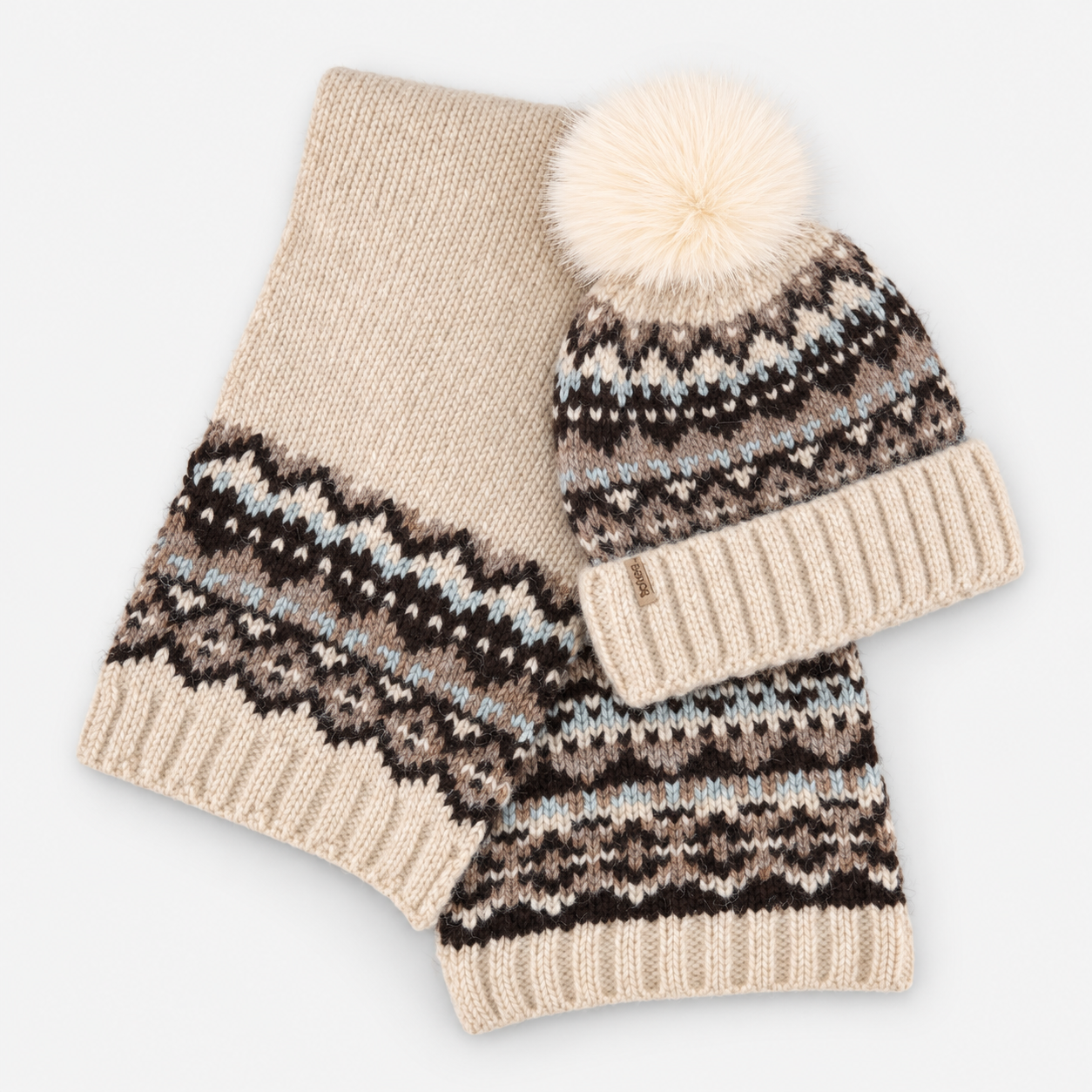 Totes Toasties FAIR ISLE SCARF & HAT SET Womens Beanie Grey