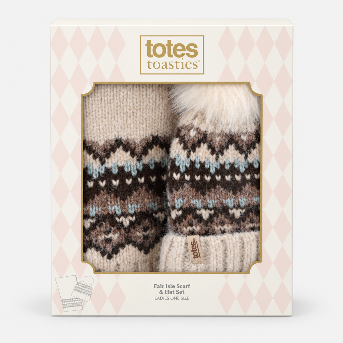 Totes Toasties FAIR ISLE SCARF & HAT SET Womens Beanie Grey