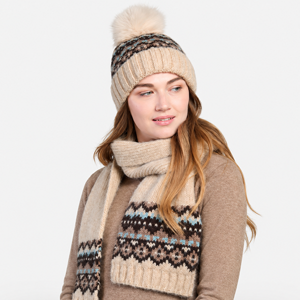 Totes Toasties FAIR ISLE SCARF & HAT SET Womens Beanie Grey