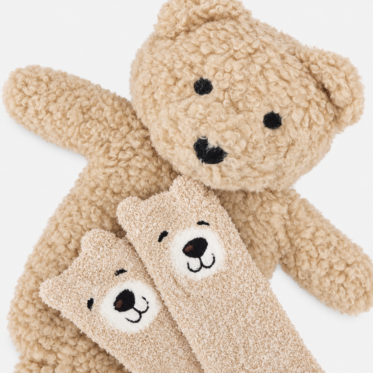 Totes Toasties BORG BEAR MINI HOT WATER BOTTLE SUPER SOFT SOCK SET Womens Slipper Socks Beige