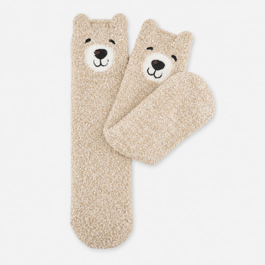 Totes Toasties BORG BEAR MINI HOT WATER BOTTLE SUPER SOFT SOCK SET Womens Slipper Socks Beige