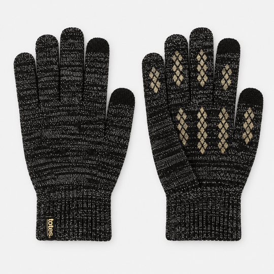 Totes Toasties BRUSHED KNITTED GLOVES Womens Touchscreen Gloves Black, stylish and functional touchscreen gloves in black.